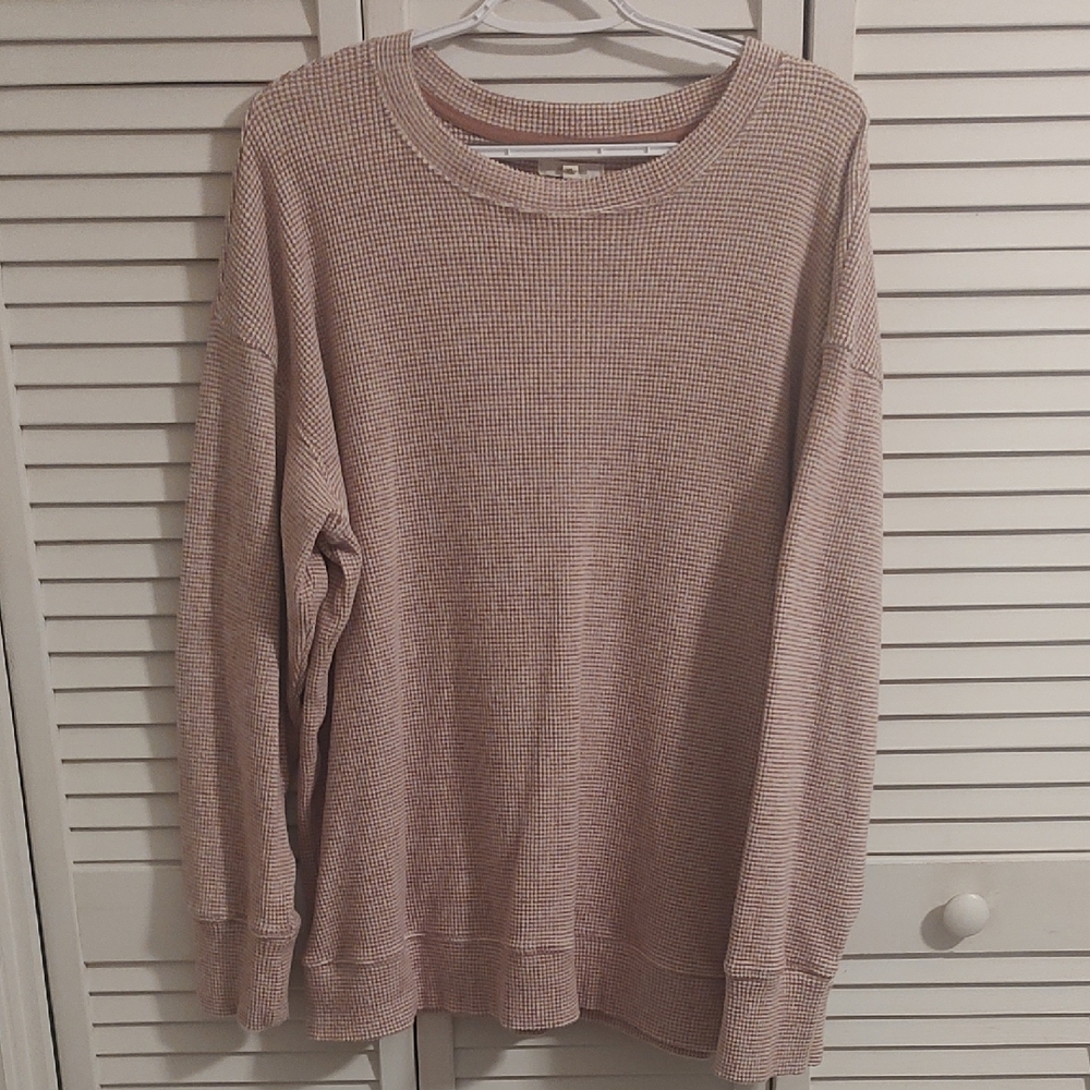 Maurices Women's Light Pink & White Crewneck Sweater